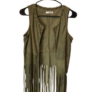 Hotouch Olive Green Fringe Vest – Festival Boho Streetwear – Size Small